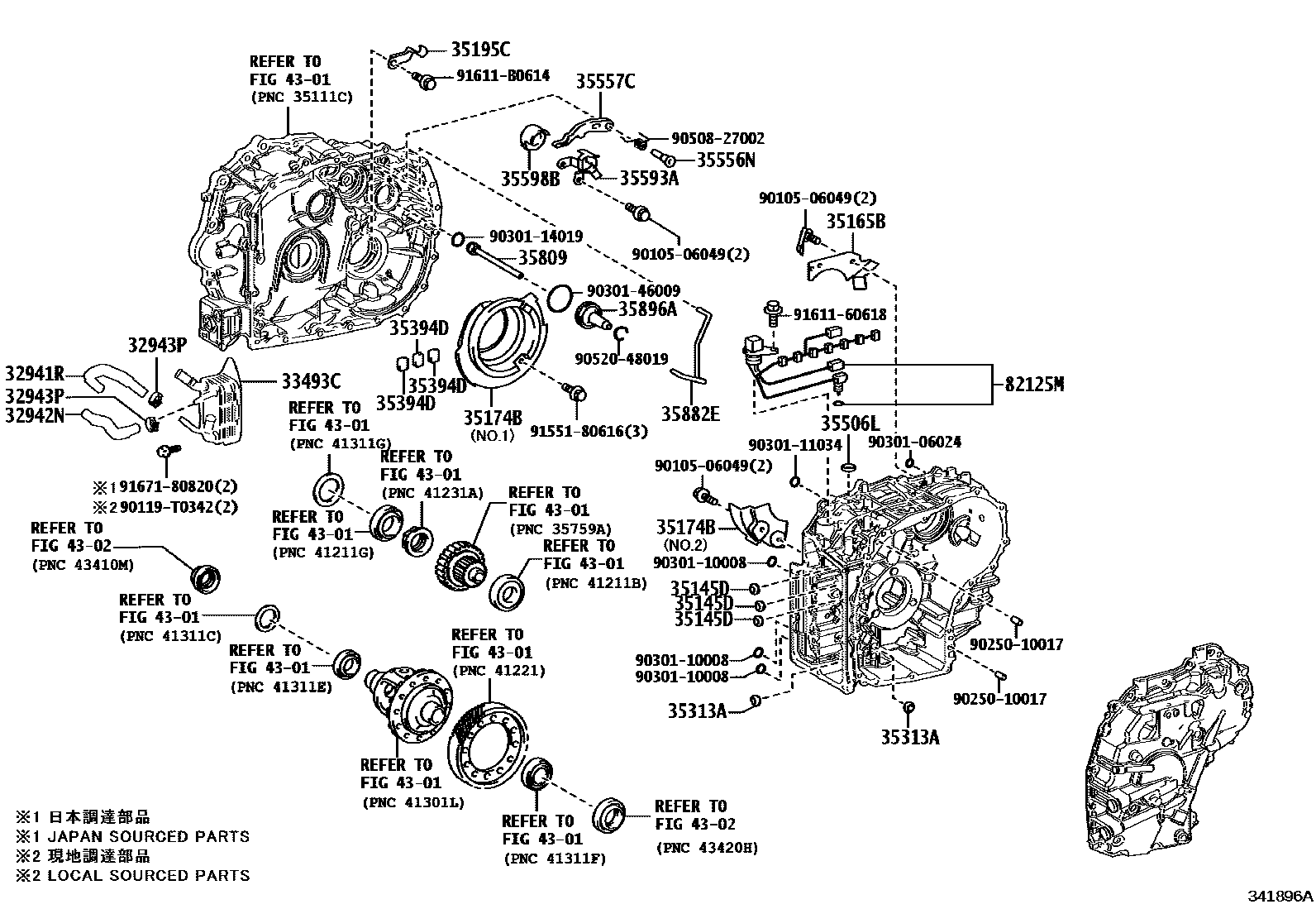 Toyota CAMRY 传动桥总成(CVT) EPC diagram — 341896A
