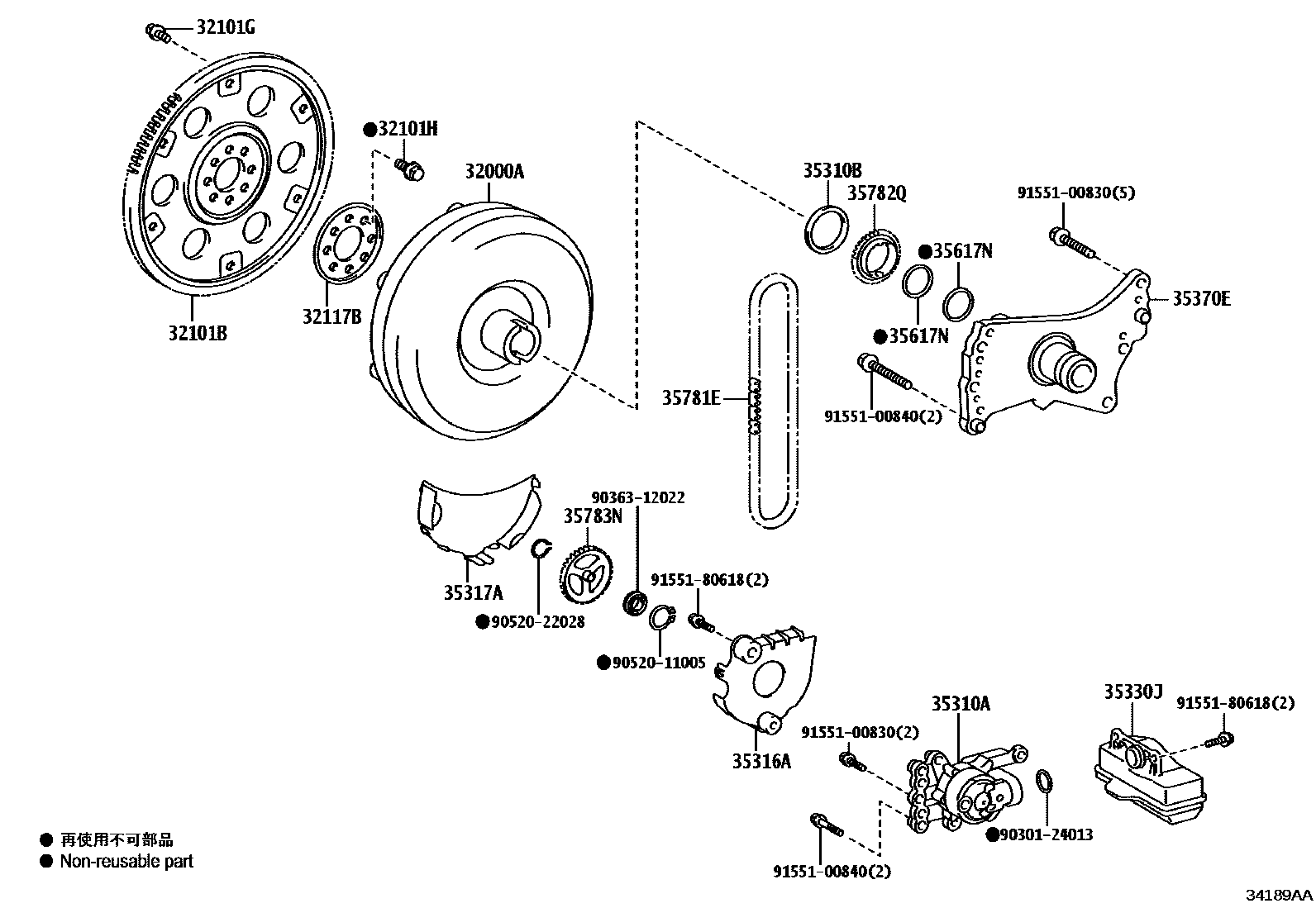 Toyota CAMRY 变矩器、前油泵(CVT) EPC diagram — 34189AA