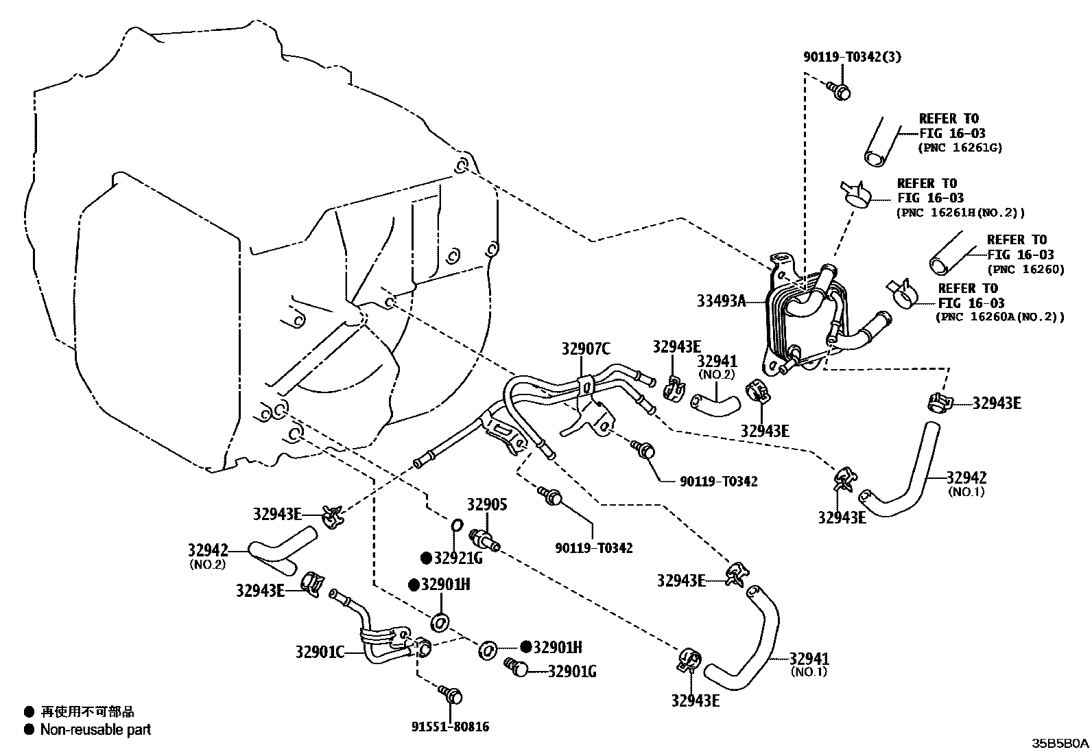 Toyota CAMRY 变速器油冷却器和配管(ATM) EPC diagram — 35B5B0A