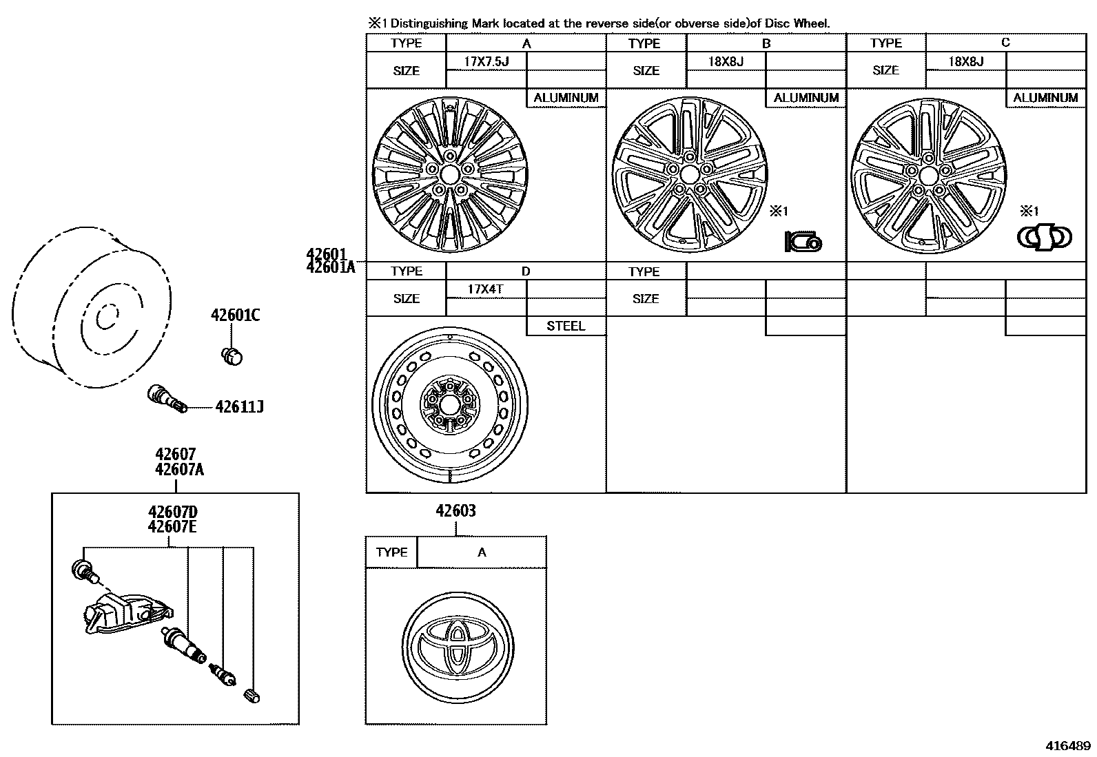 Toyota CAMRY 车轮和车轮盖 EPC diagram — 416489