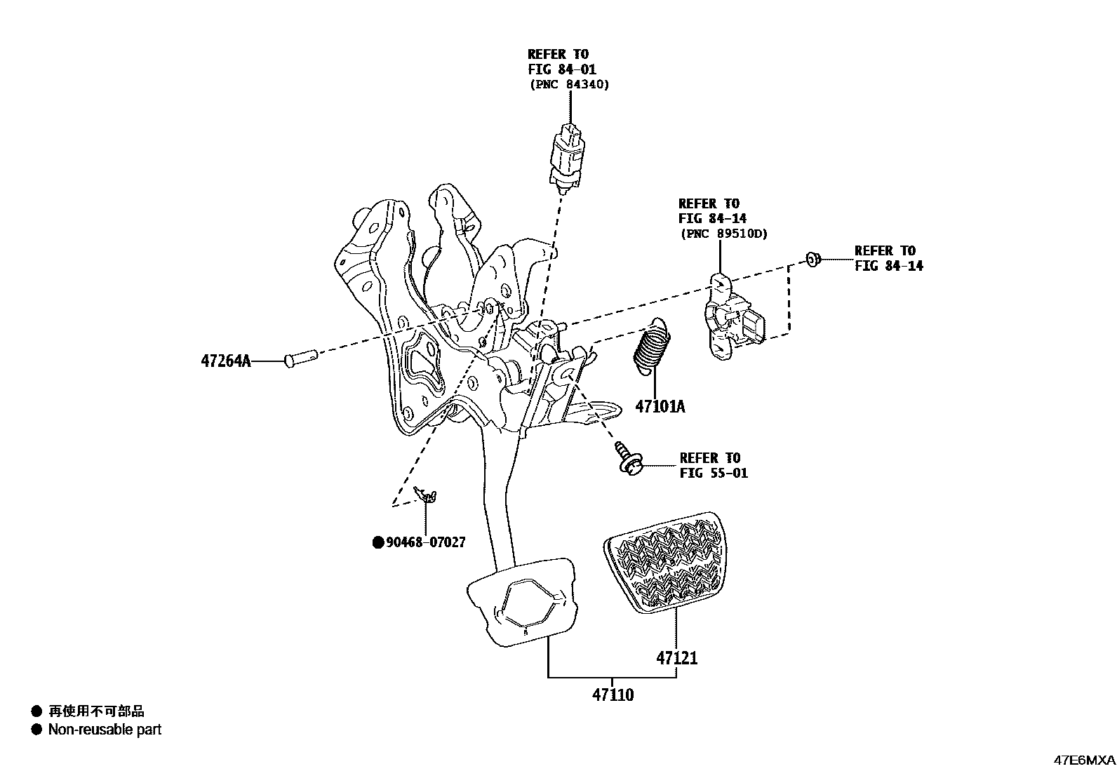 Toyota CAMRY Brake Pedal & Bracket EPC diagram — 47E6MXA