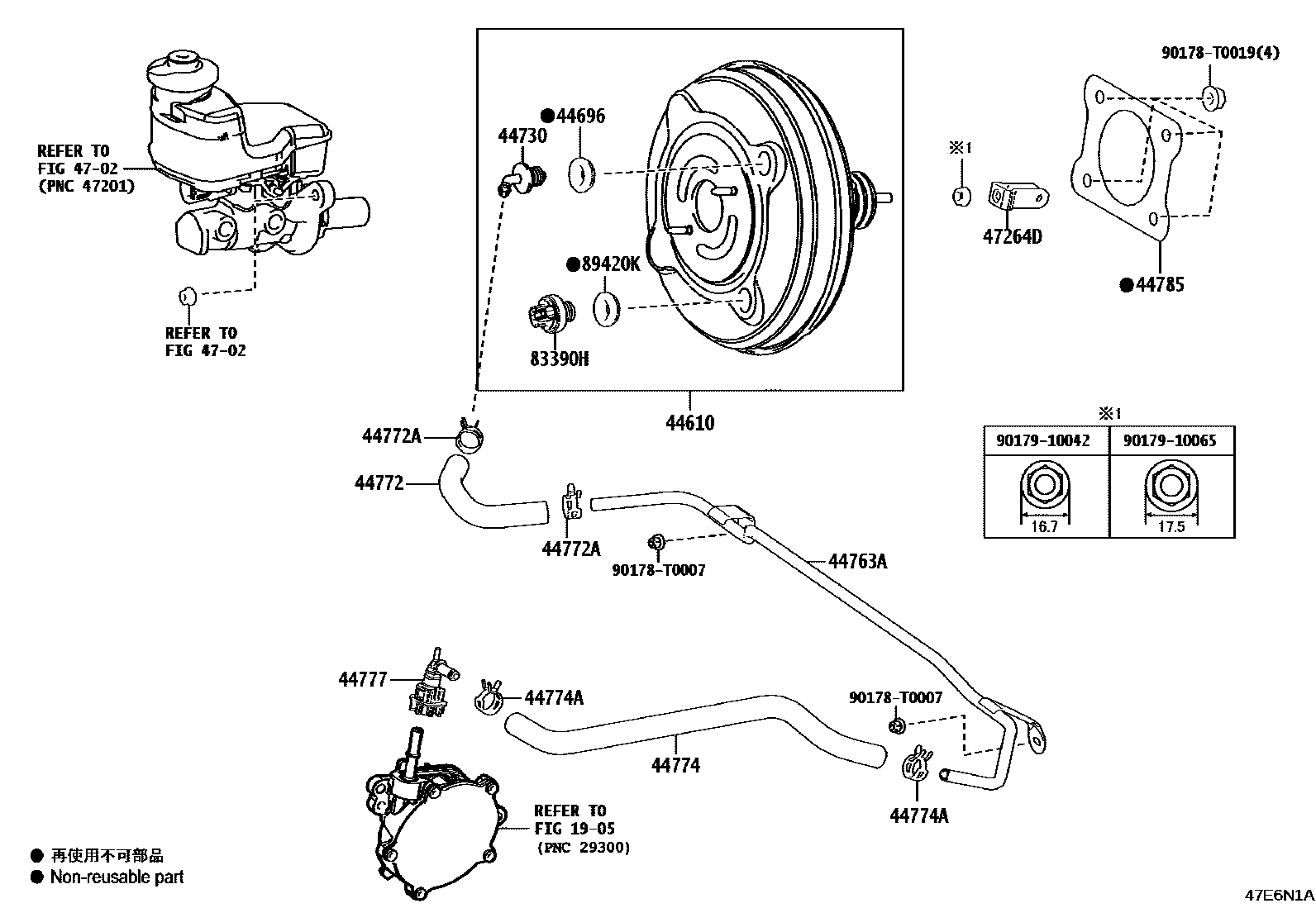 Toyota CAMRY 制动助力器和真空管 EPC diagram — 47E6N1A