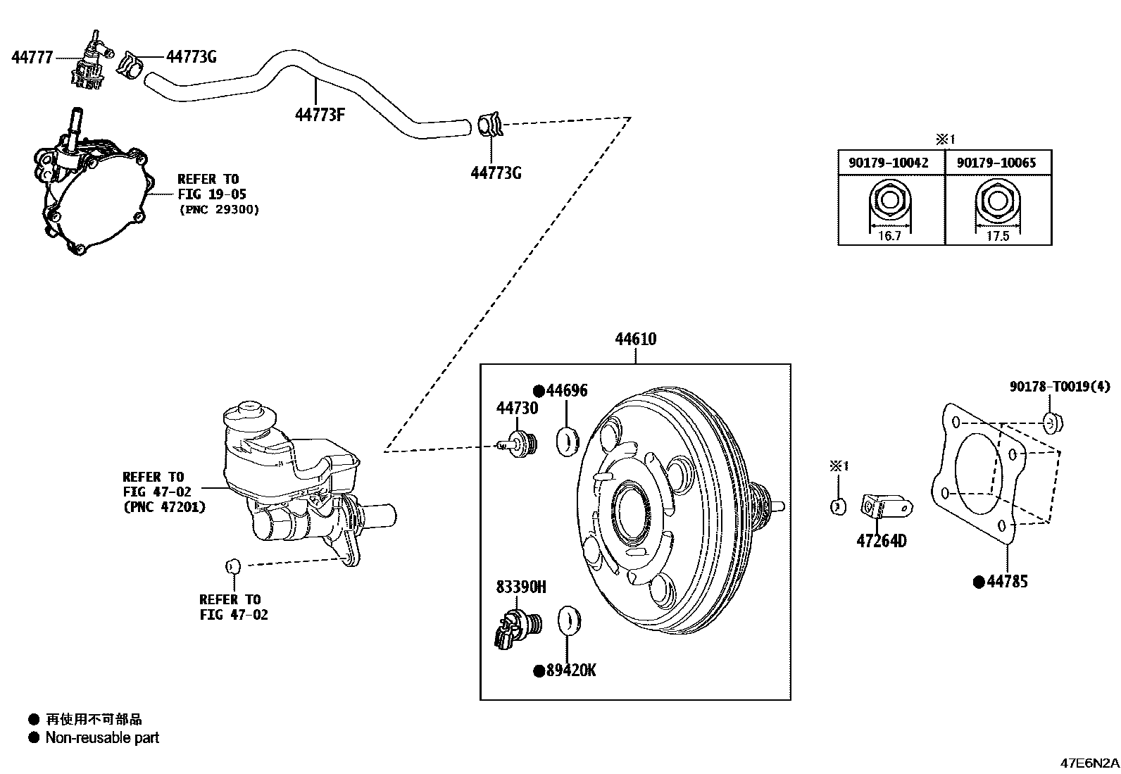 Toyota CAMRY 制动助力器和真空管 EPC diagram — 47E6N2A