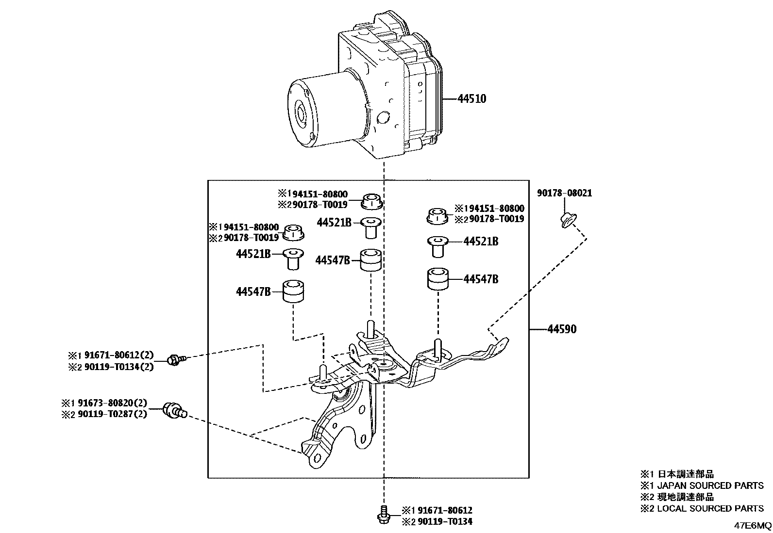 Toyota CAMRY 制动配管和卡箍 EPC diagram — 47E6MQ