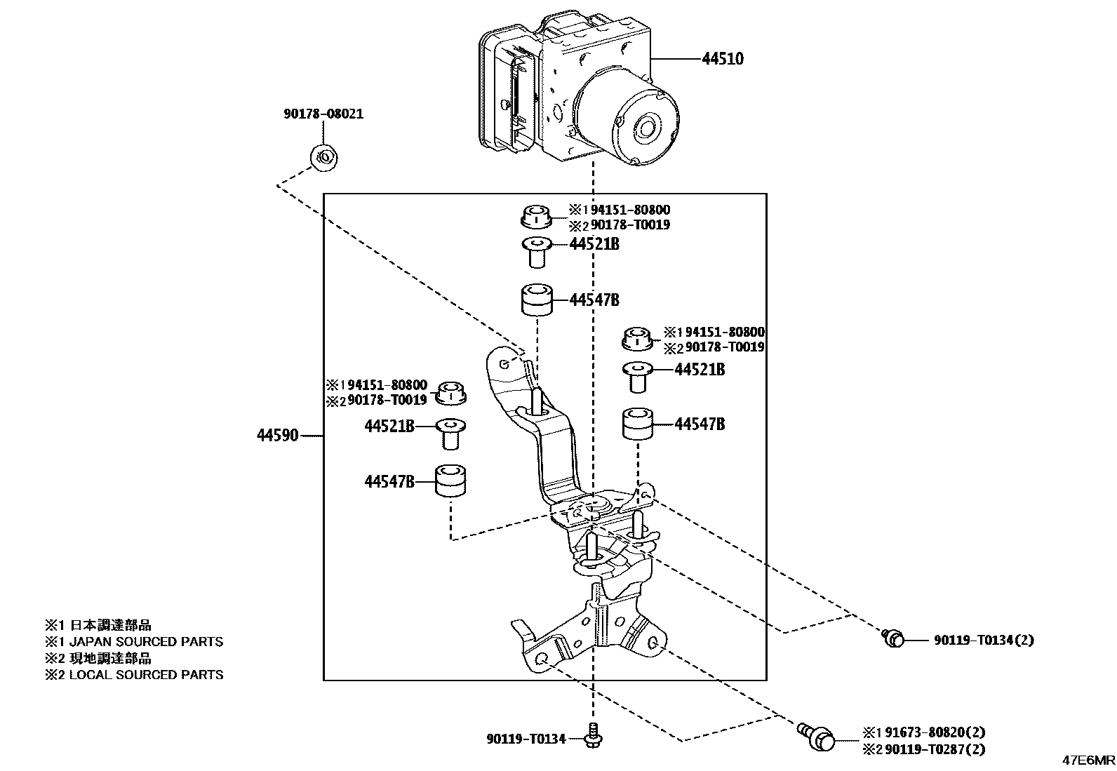 Toyota CAMRY 制动配管和卡箍 EPC diagram — 47E6MR