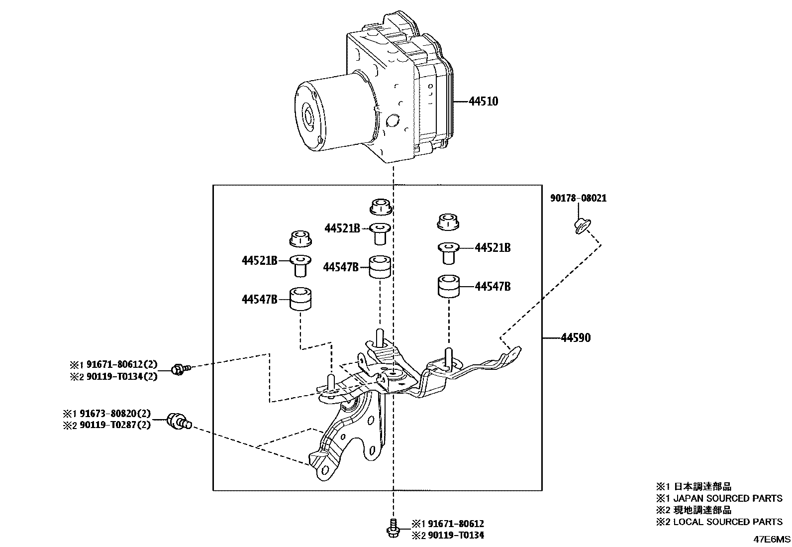 Toyota CAMRY 制动配管和卡箍 EPC diagram — 47E6MS
