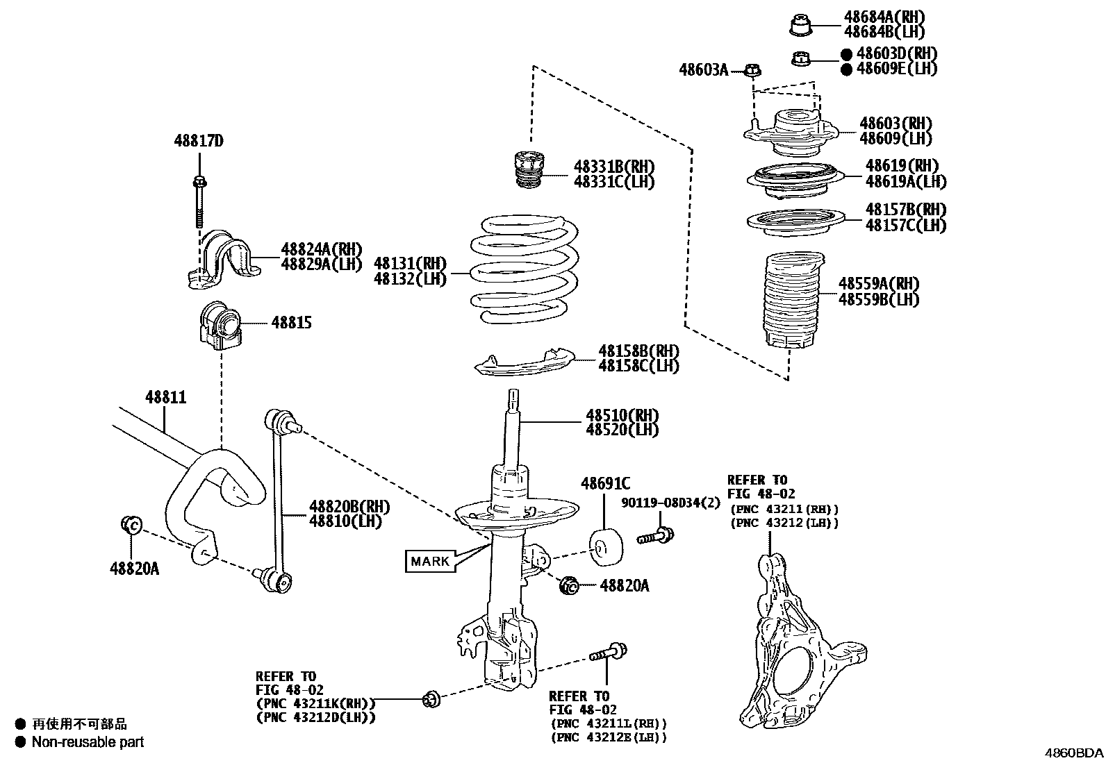 Toyota CAMRY Front Spring & Shock Absorber EPC diagram — 4860BDA