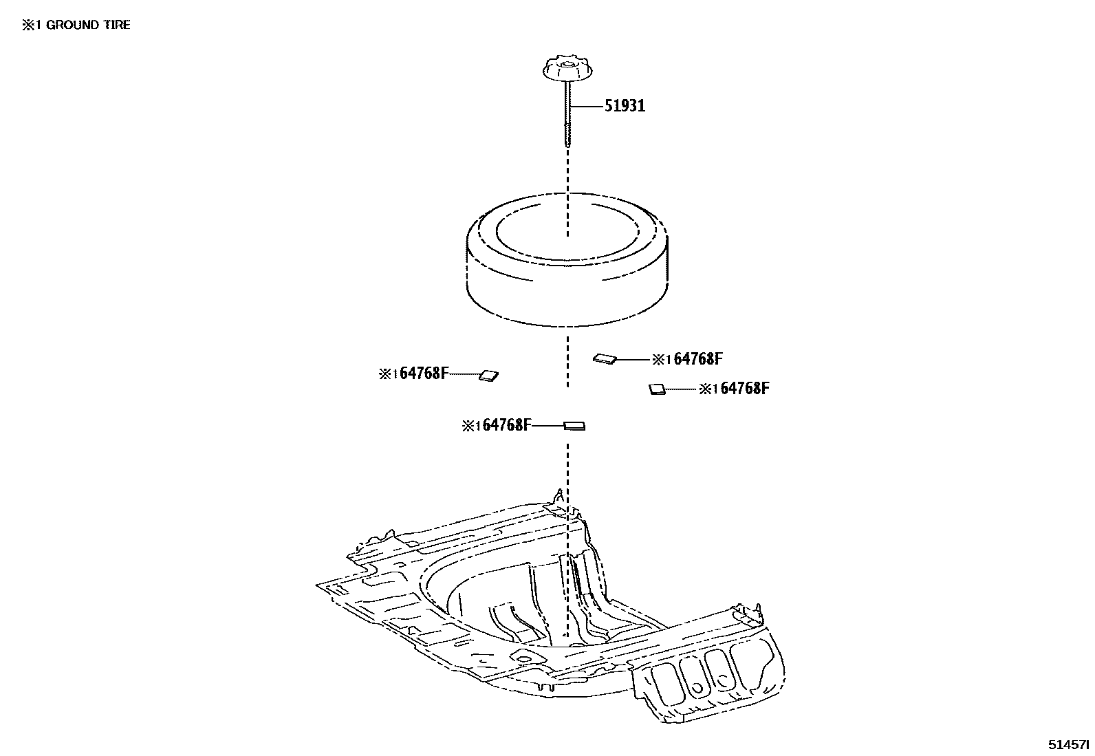 Toyota CAMRY Spare tire rack EPC diagram — 51457I