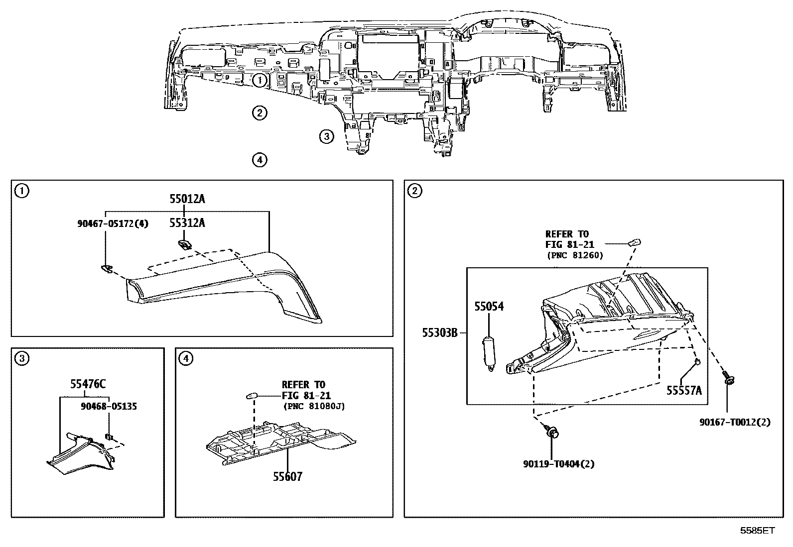 Toyota CAMRY 仪表板和手套箱 EPC diagram — 5585ET