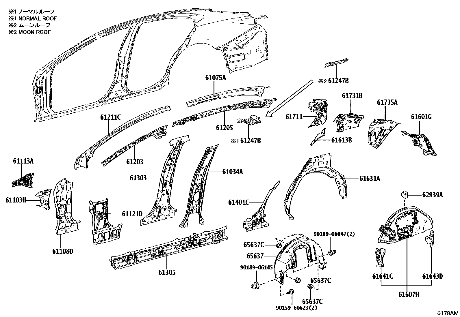 Toyota CAMRY 侧梁 EPC diagram — 6179AM