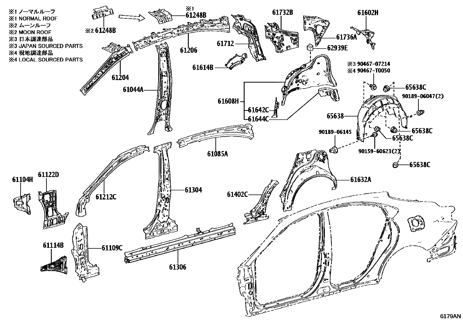 Toyota CAMRY 侧梁 EPC diagram — 6179AN