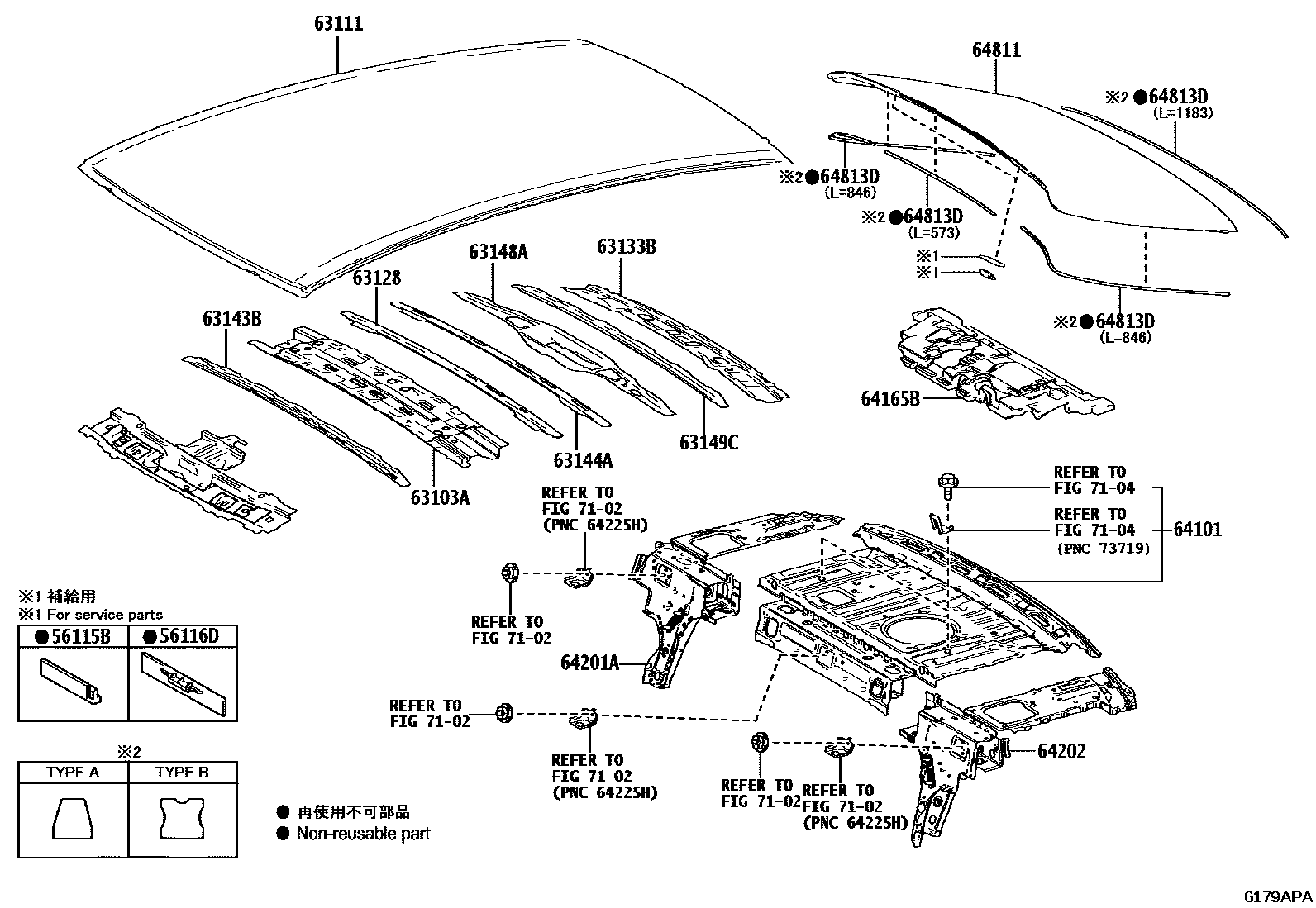 Toyota CAMRY 天窗板和背窗玻璃 EPC diagram — 6179APA