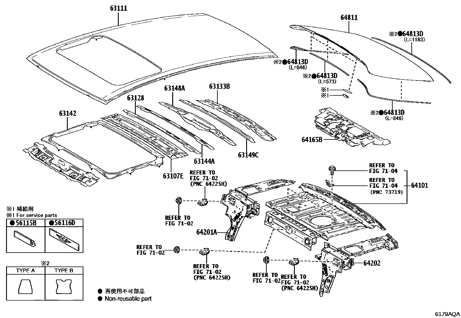 Toyota CAMRY 天窗板和背窗玻璃 EPC diagram — 6179AQA