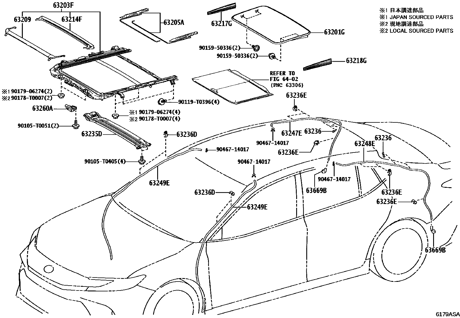 Toyota CAMRY 天窗板和背窗玻璃 EPC diagram — 6179ASA