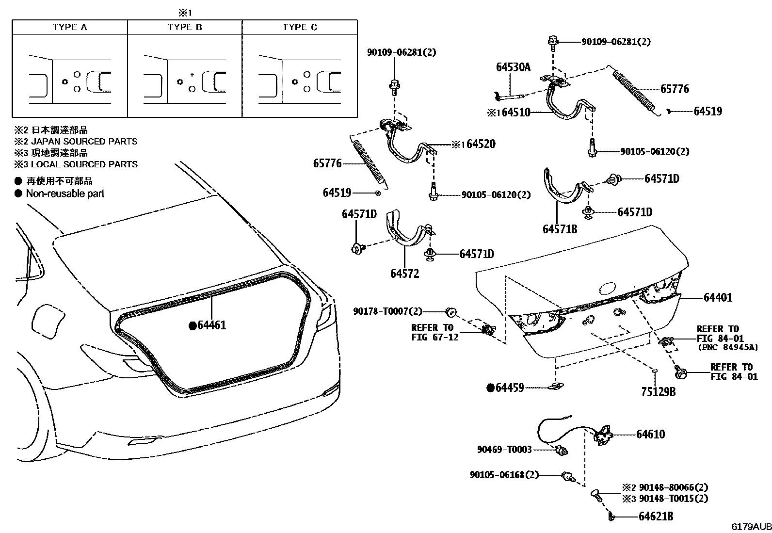 Toyota CAMRY 行李箱门和行李箱锁 EPC diagram — 6179AUB