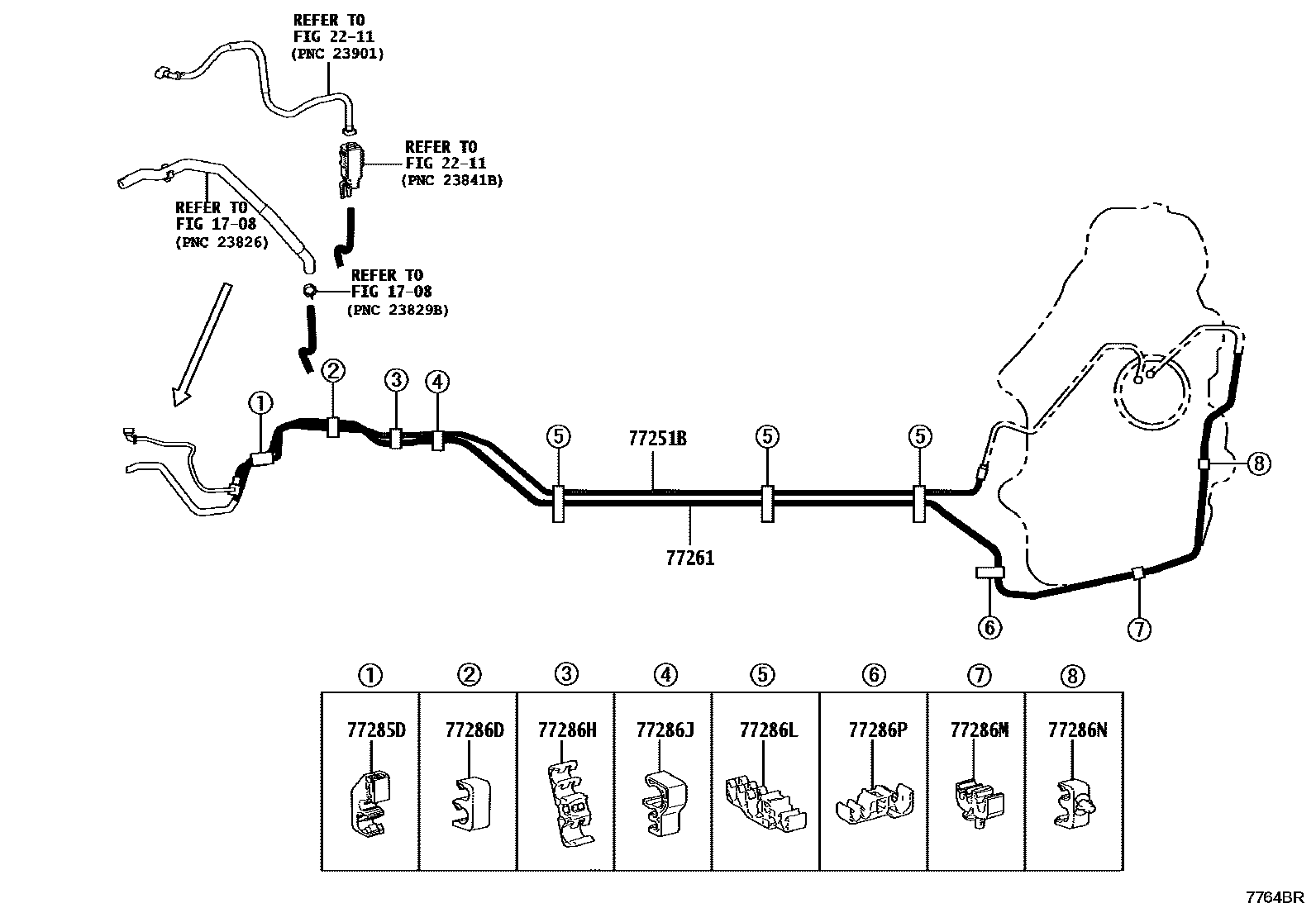 Toyota CAMRY 燃油箱和燃油管 EPC diagram — 7764BR