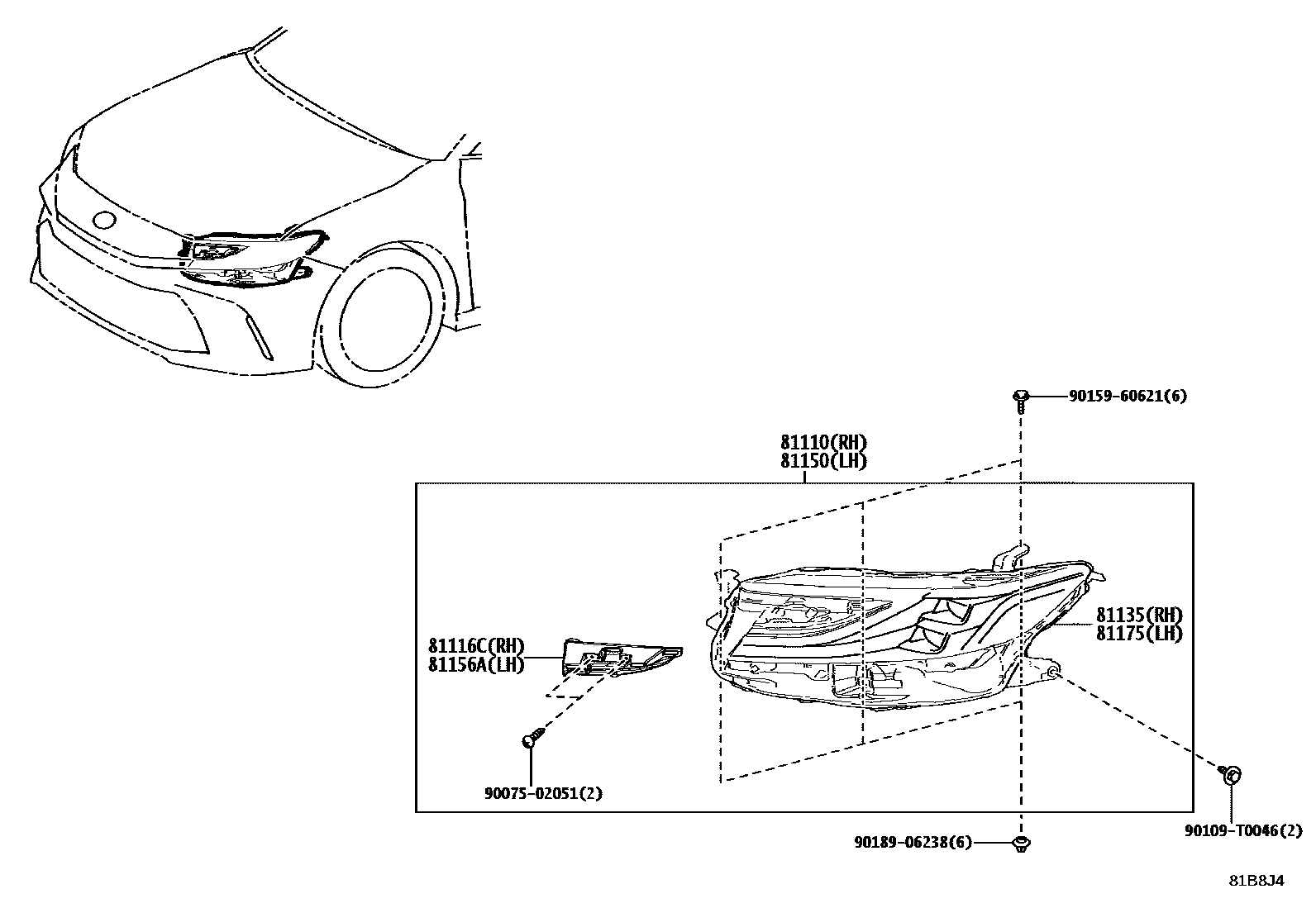 Toyota CAMRY Headlamp EPC diagram — 81B8J4