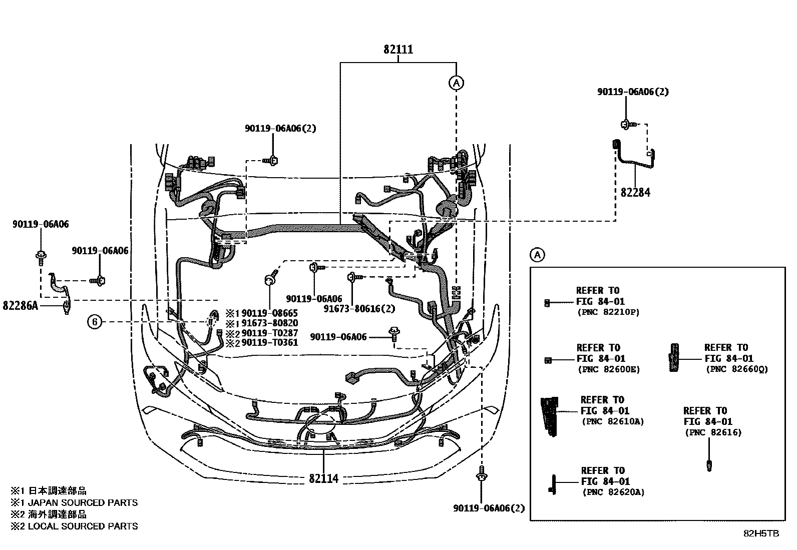 Toyota CAMRY 线束和卡夹 EPC diagram — 82H5TB