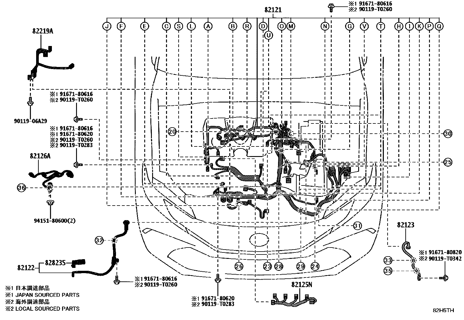 Toyota CAMRY 线束和卡夹 EPC diagram — 82H5TH