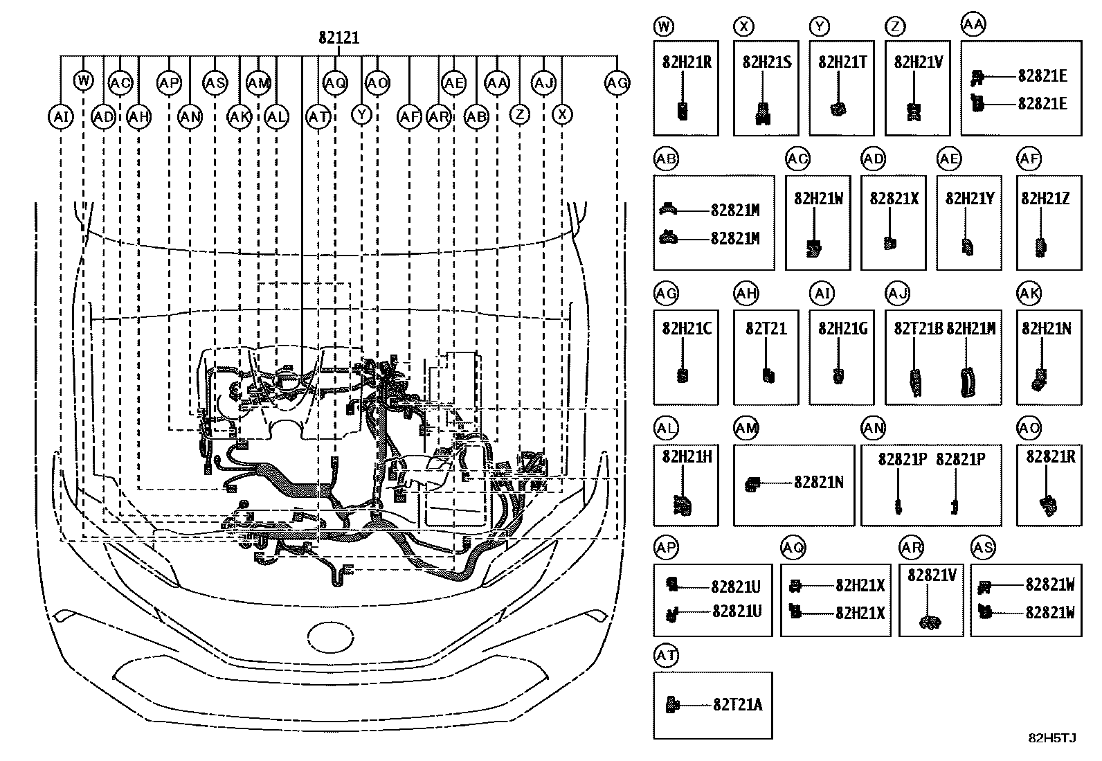 Toyota CAMRY 线束和卡夹 EPC diagram — 82H5TJ