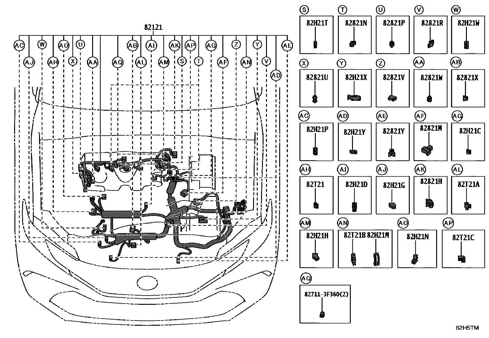 Toyota CAMRY 线束和卡夹 EPC diagram — 82H5TM