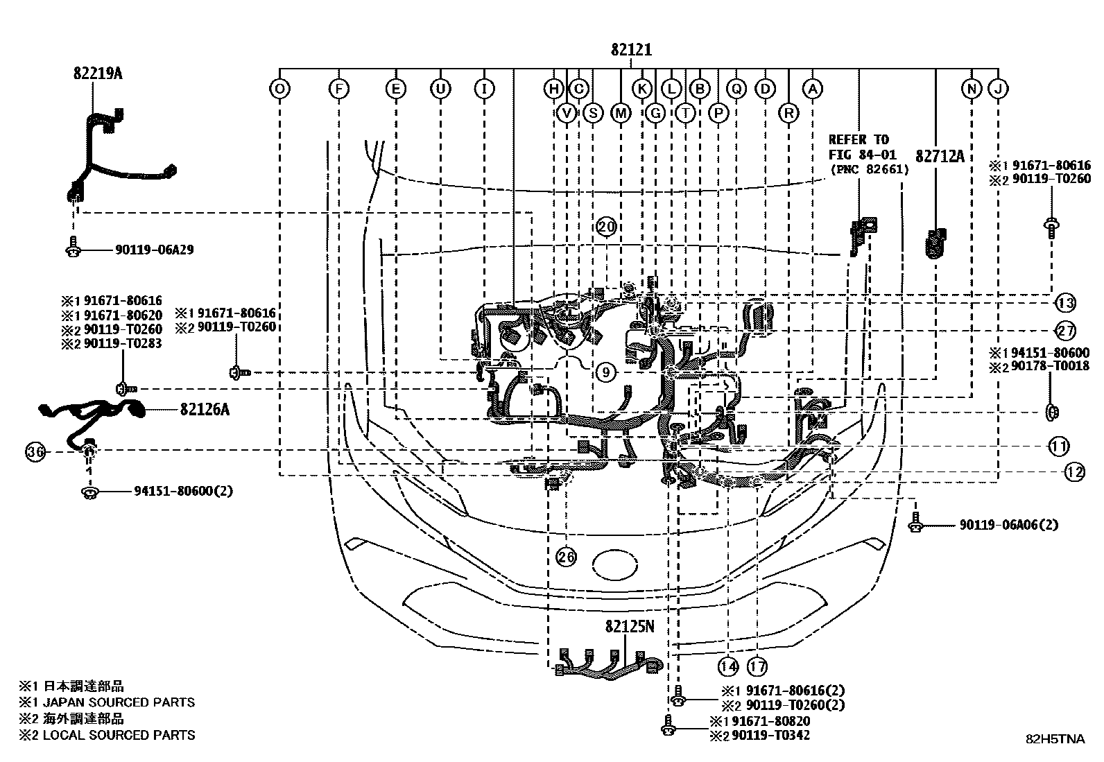 Toyota CAMRY 线束和卡夹 EPC diagram — 82H5TNA