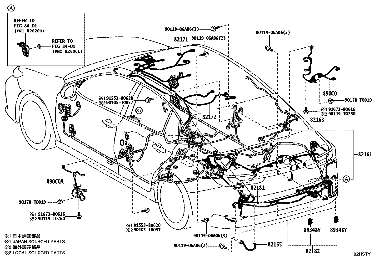 Toyota CAMRY 线束和卡夹 EPC diagram — 82H5TY