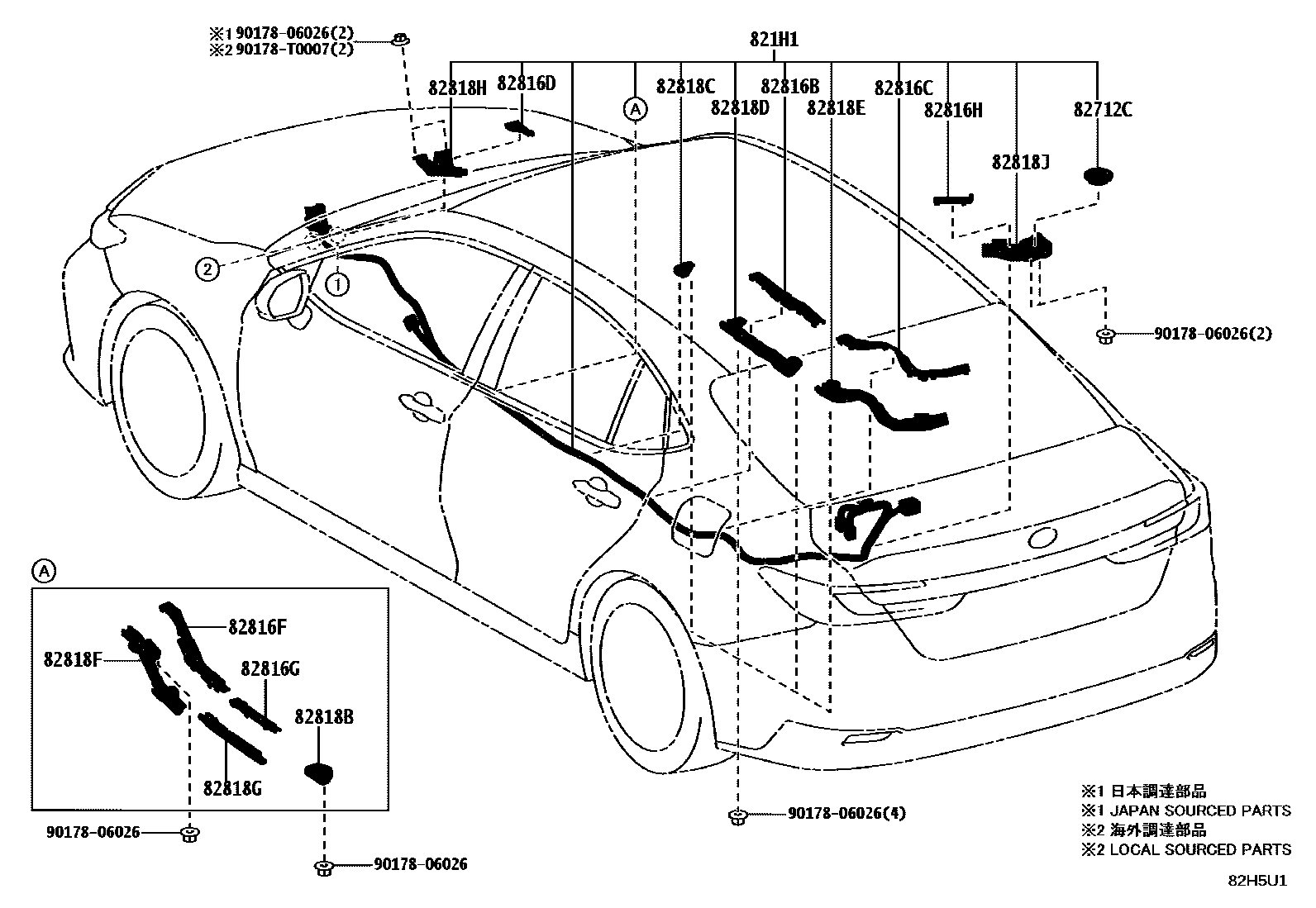 Toyota CAMRY 线束和卡夹 EPC diagram — 82H5U1