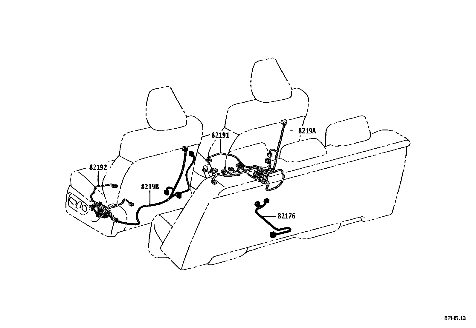 Toyota CAMRY 线束和卡夹 EPC diagram — 82H5U3