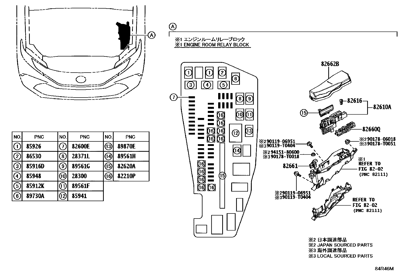 Toyota CAMRY 开关和继电器和ECU EPC diagram — 84R46M