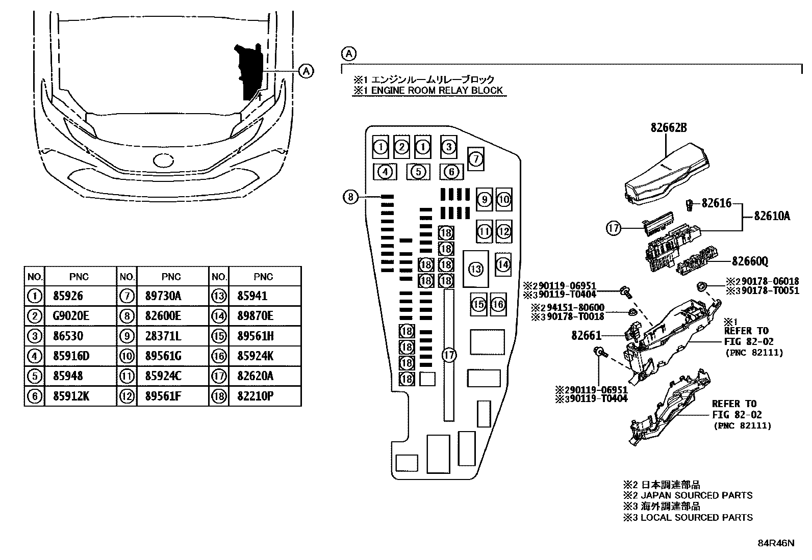Toyota CAMRY 开关和继电器和ECU EPC diagram — 84R46N