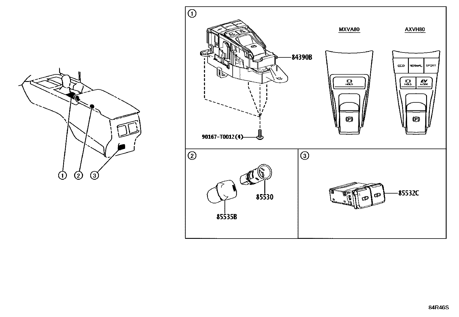 Toyota CAMRY 开关和继电器和ECU EPC diagram — 84R46S