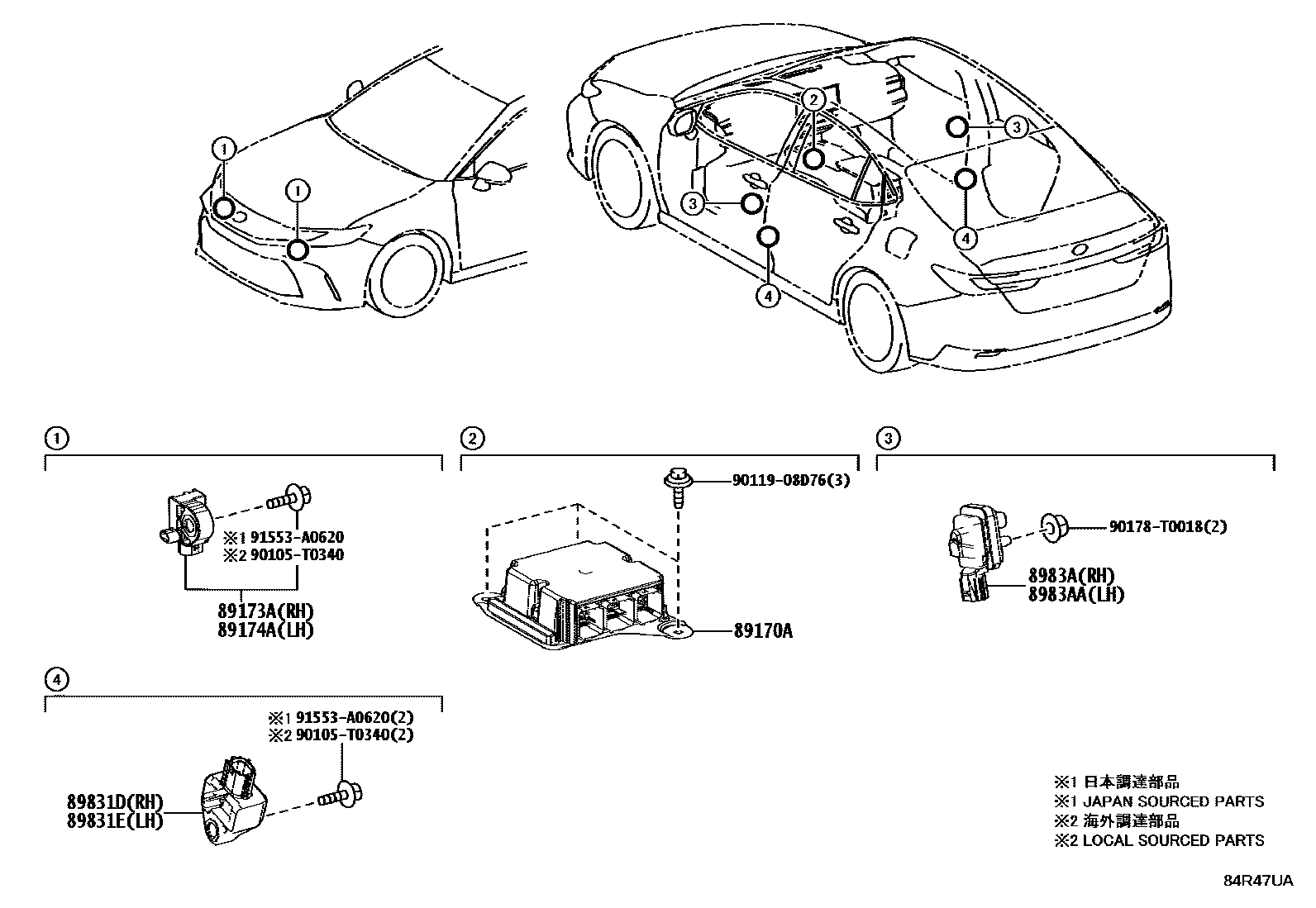 Toyota CAMRY 空气囊 EPC diagram — 84R47UA