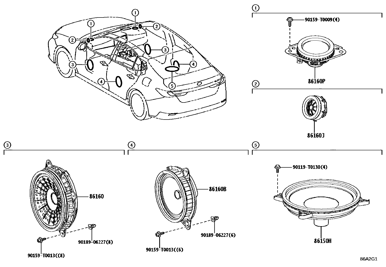 Toyota CAMRY 扬声器 EPC diagram — 86A2G1