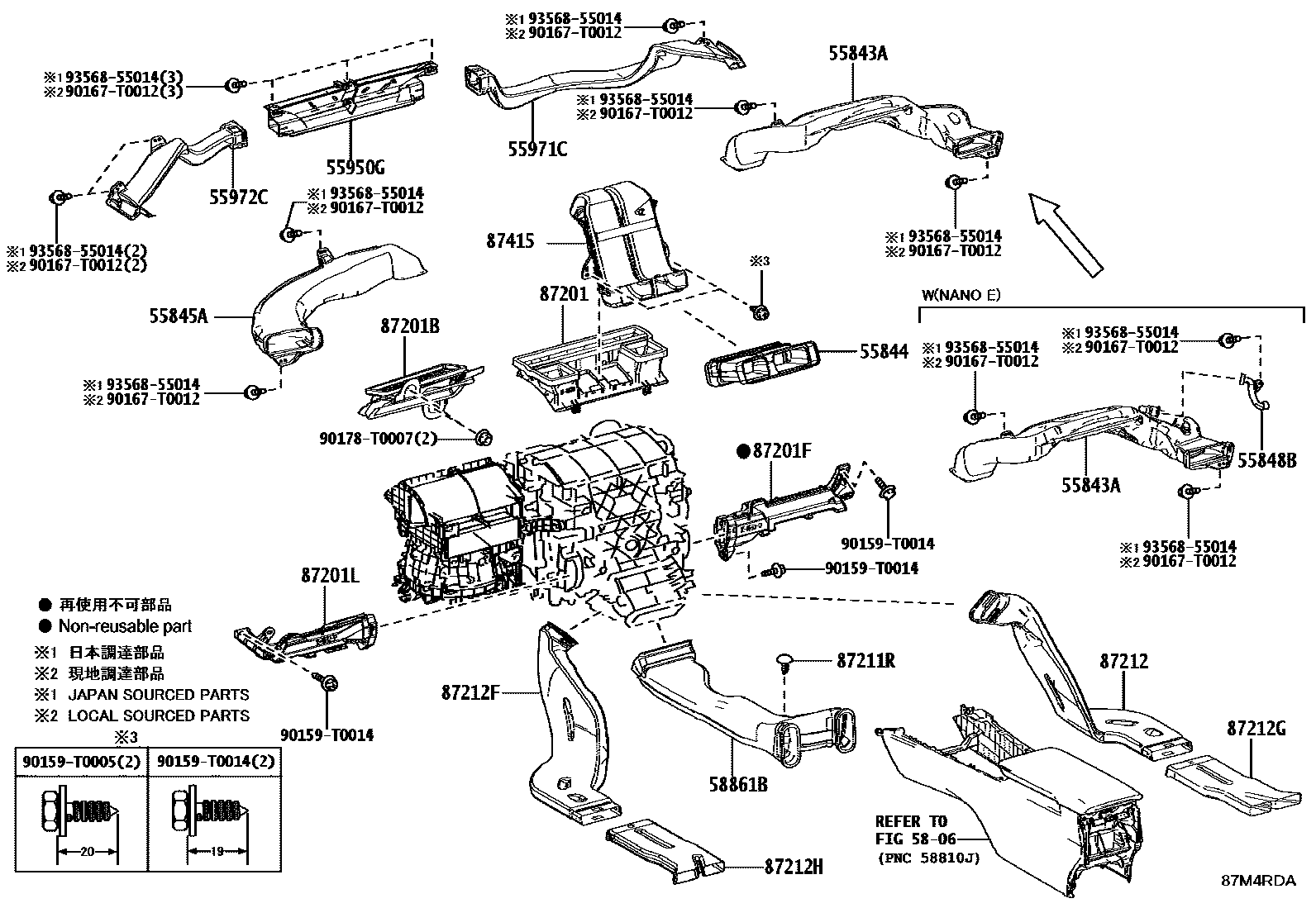 Toyota CAMRY 暖风和空调系统 - 控制器和风管 EPC diagram — 87M4RDA