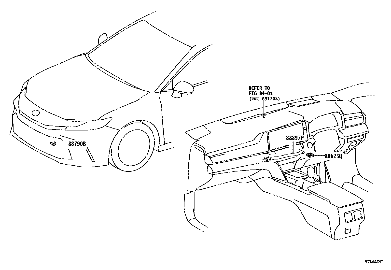 Toyota CAMRY 暖风和空调系统 - 控制器和风管 EPC diagram — 87M4RE