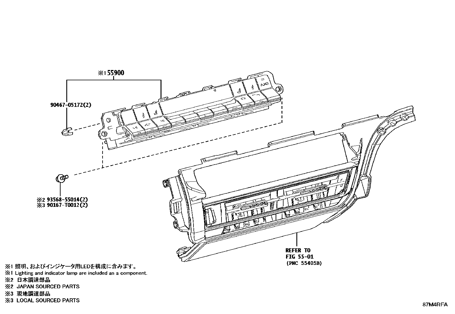Toyota CAMRY 暖风和空调系统 - 控制器和风管 EPC diagram — 87M4RFA