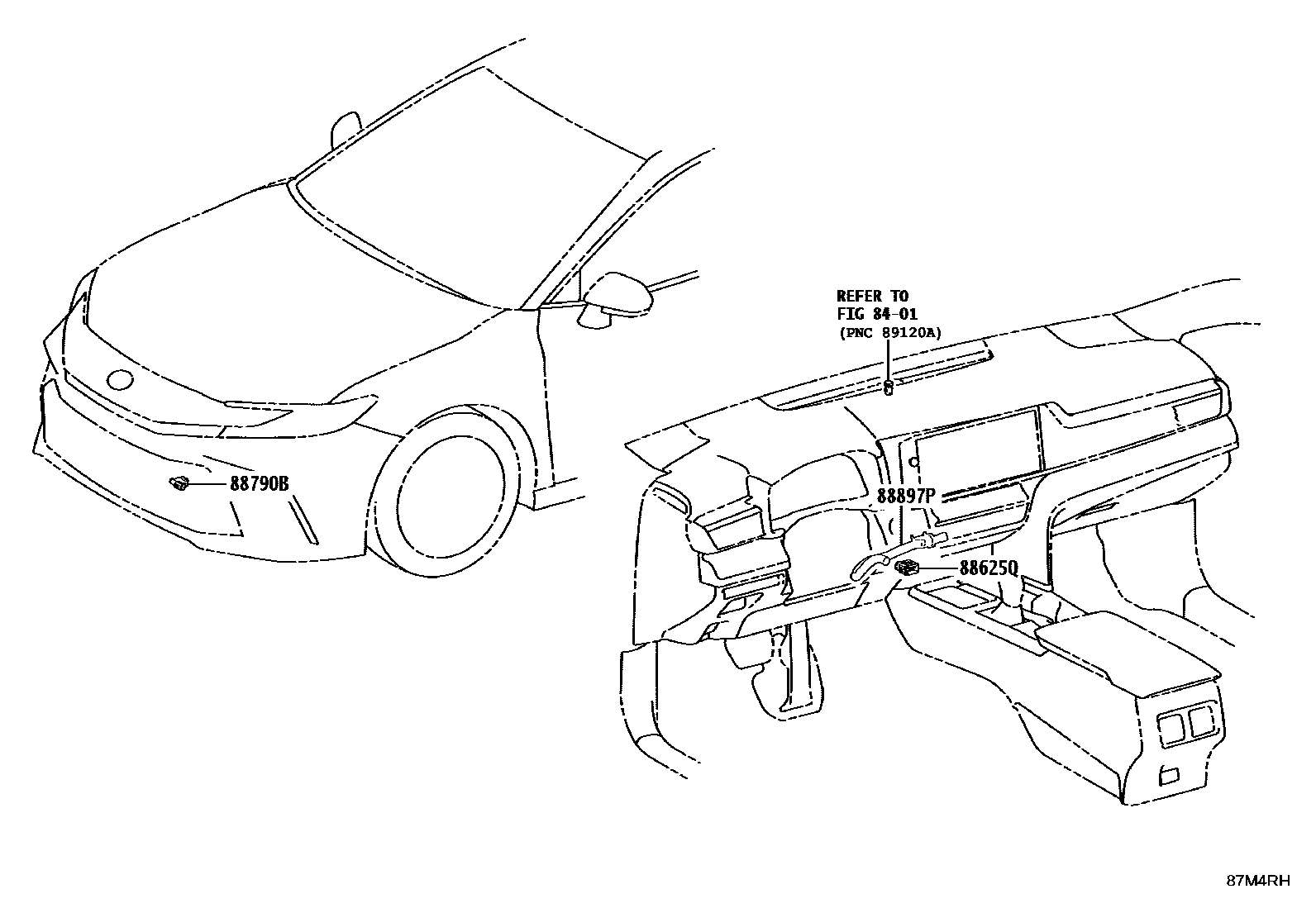 Toyota CAMRY 暖风和空调系统 - 控制器和风管 EPC diagram — 87M4RH