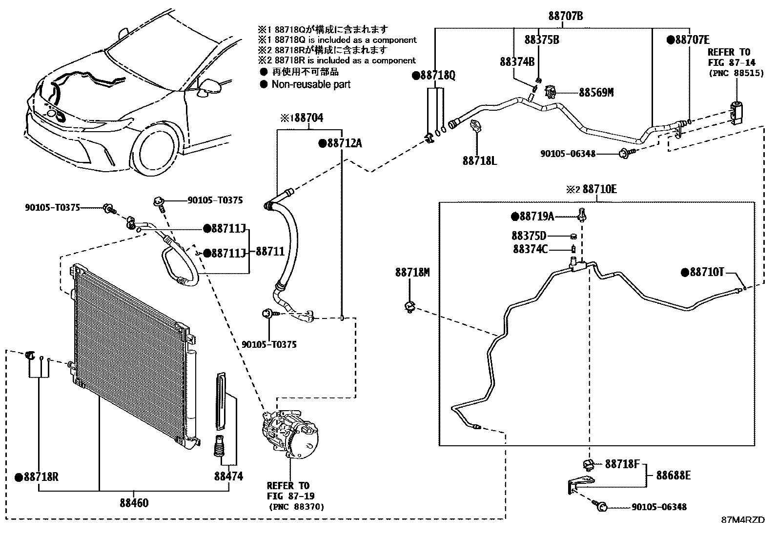 Toyota CAMRY Heating & Air Conditioning - Cooler Piping EPC diagram — 87M4RZD