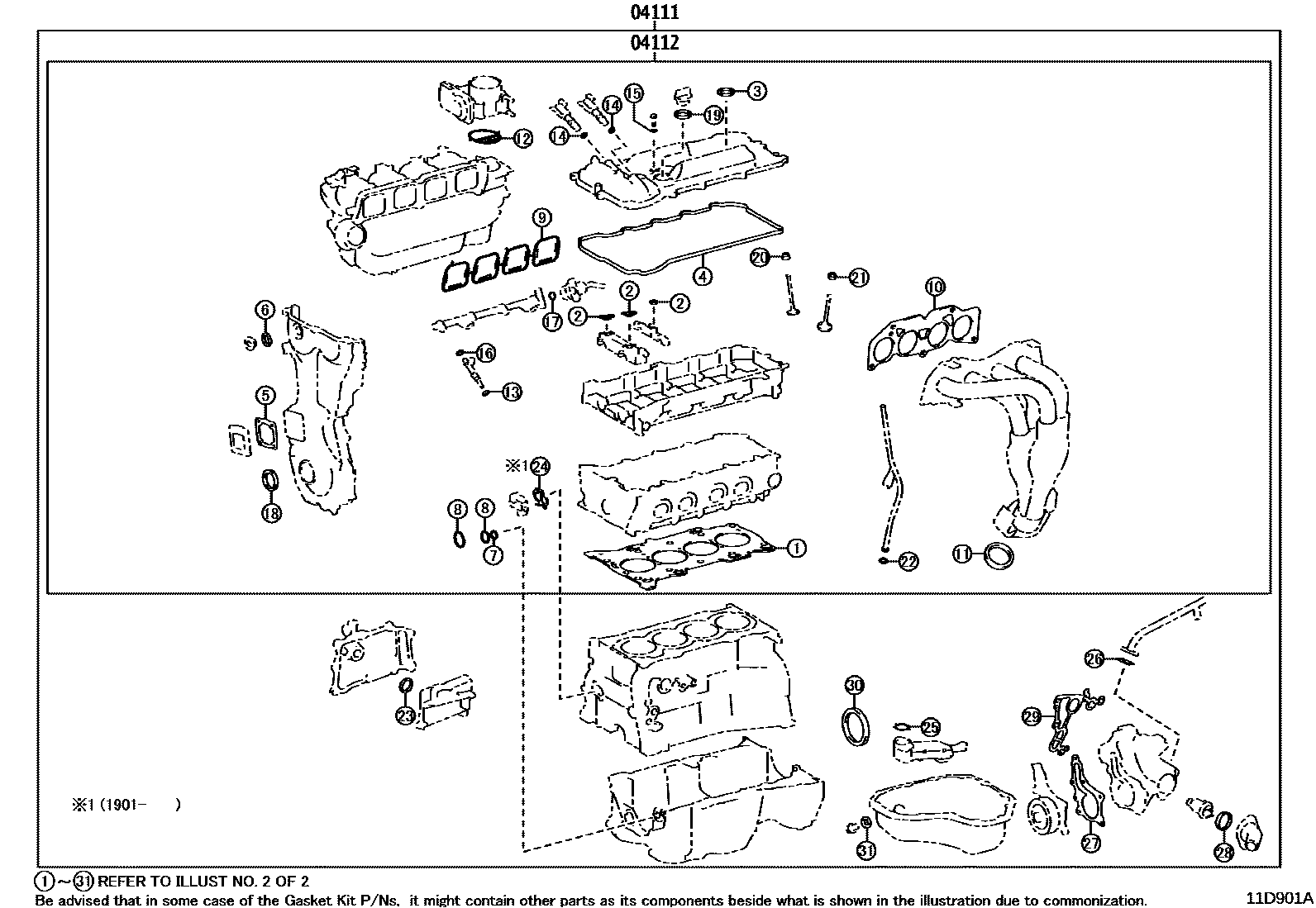 Toyota CAMRY Engine Overhaul Gasket Kit EPC diagram — 11D901A