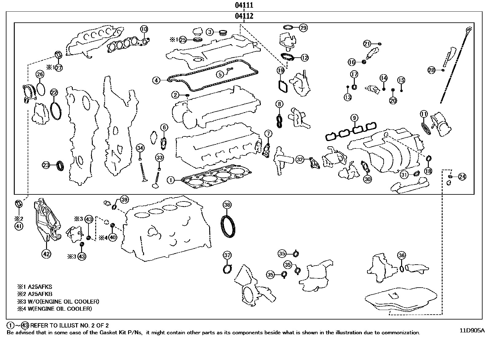 Toyota CAMRY Engine Overhaul Gasket Kit EPC diagram — 11D905A