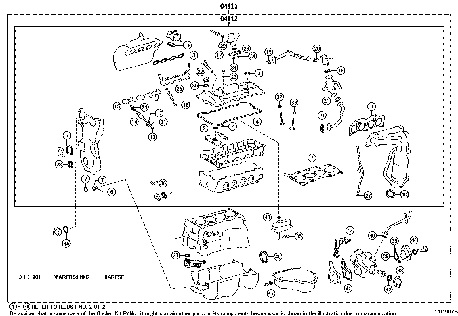 Toyota CAMRY Engine Overhaul Gasket Kit EPC diagram — 11D907B