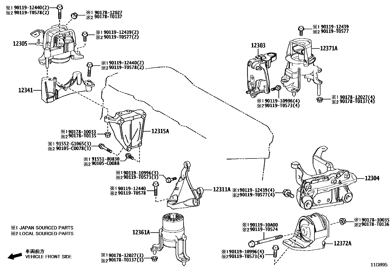 Toyota CAMRY Engine Mounting EPC diagram — 11D895
