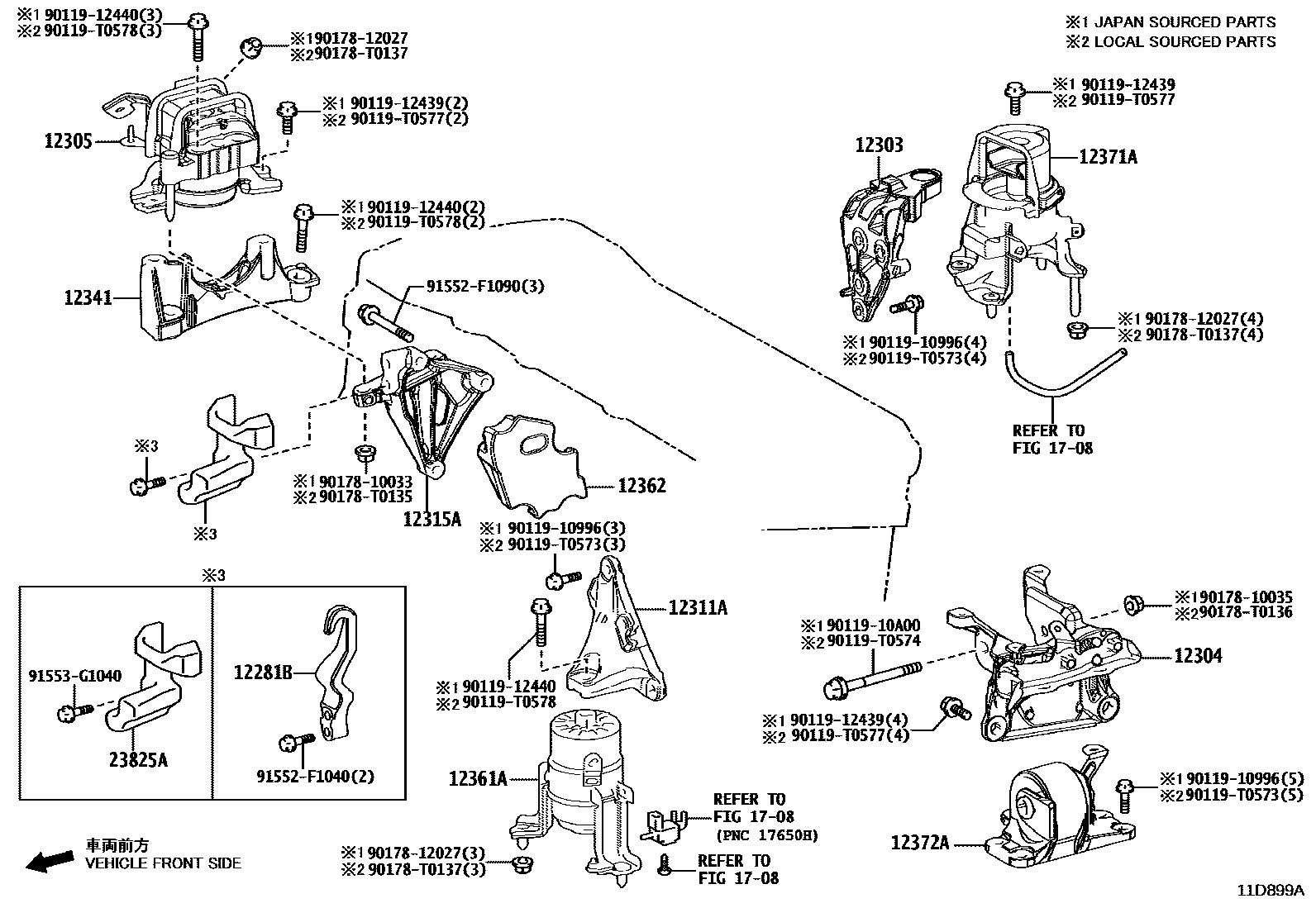 Toyota CAMRY Engine Mounting EPC diagram — 11D899A