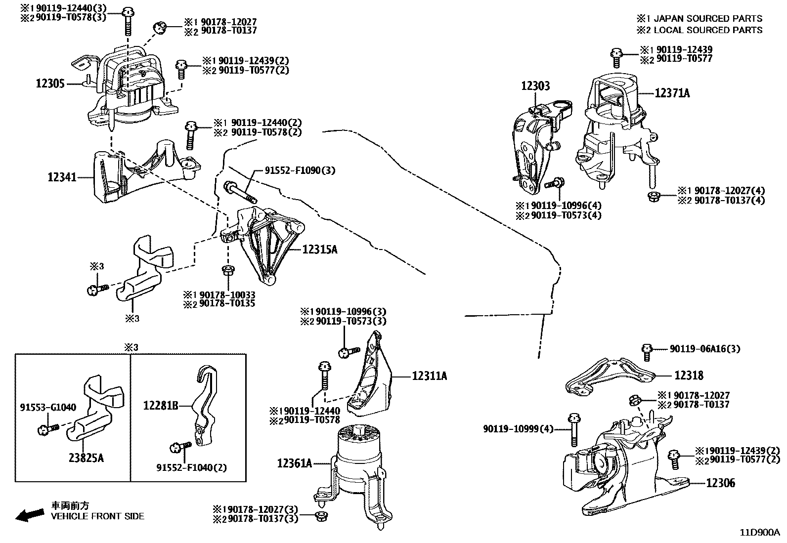 Toyota CAMRY Engine Mounting EPC diagram — 11D900A