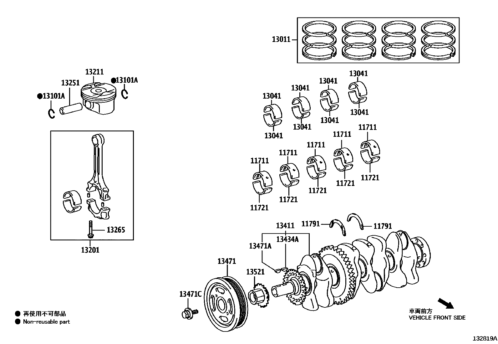 Toyota CAMRY Crankshaft & Piston EPC diagram — 132819A