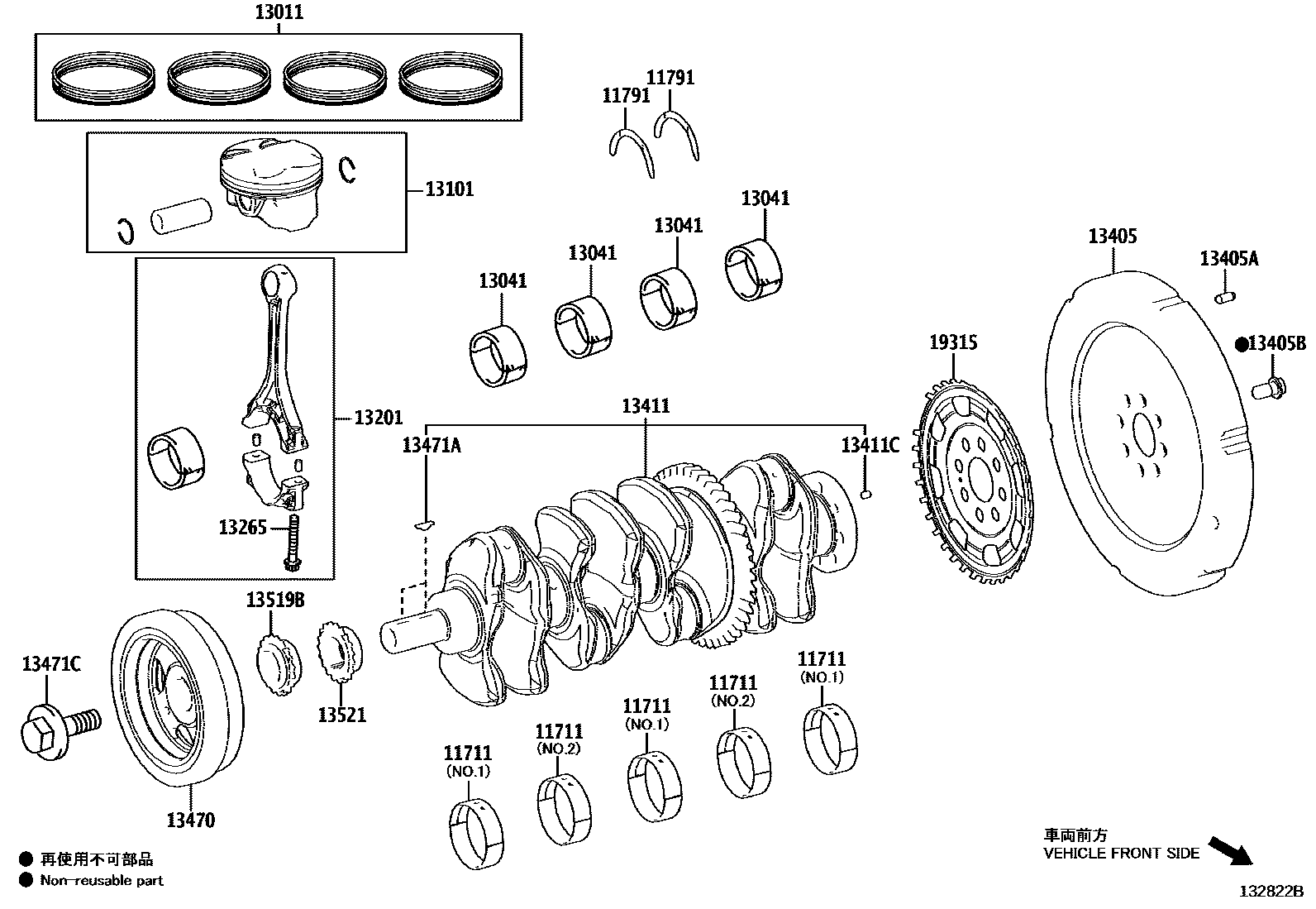 Toyota CAMRY Crankshaft & Piston EPC diagram — 132822B