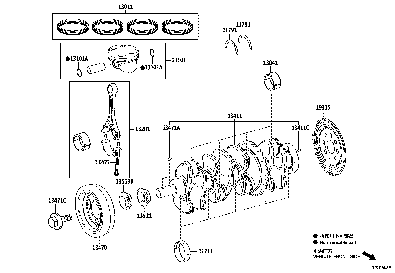 Toyota CAMRY Crankshaft & Piston EPC diagram — 133247A