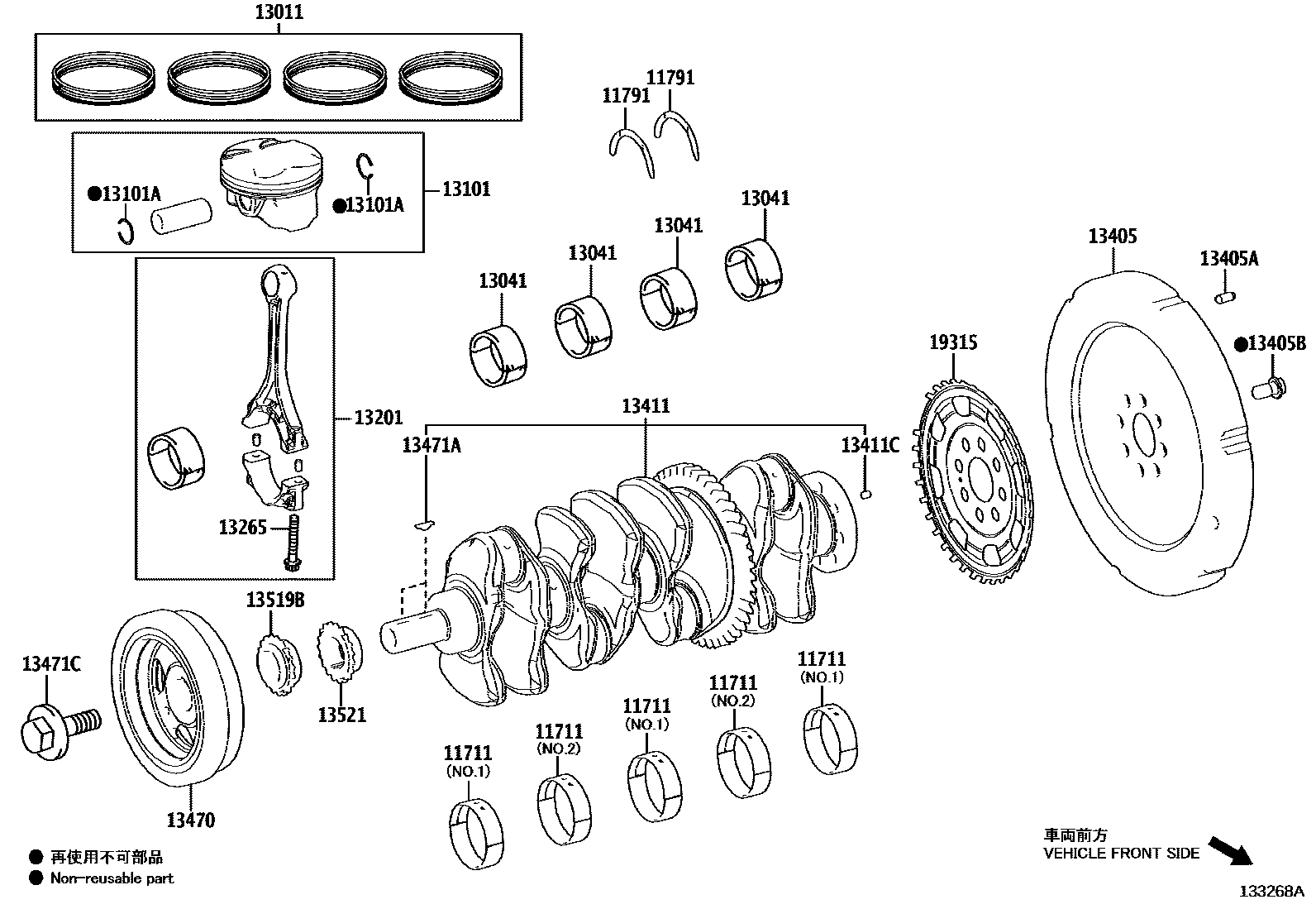 Toyota CAMRY Crankshaft & Piston EPC diagram — 133268A