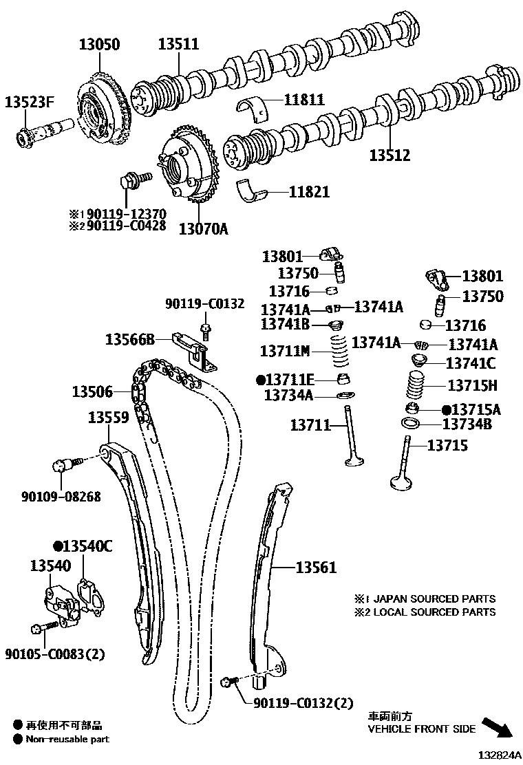 Toyota CAMRY Camshaft & Valve EPC diagram — 132824A